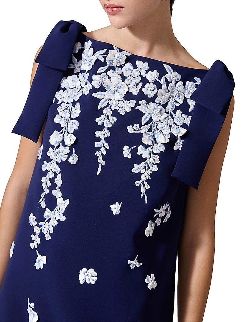 Cabana Floral Embroidered Bow Shift Dress
