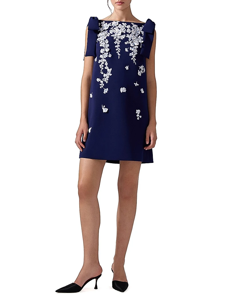 Cabana Floral Embroidered Bow Shift Dress