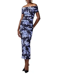 Cabana Floral Off-The-Shoulder Gathered Midi-Dress