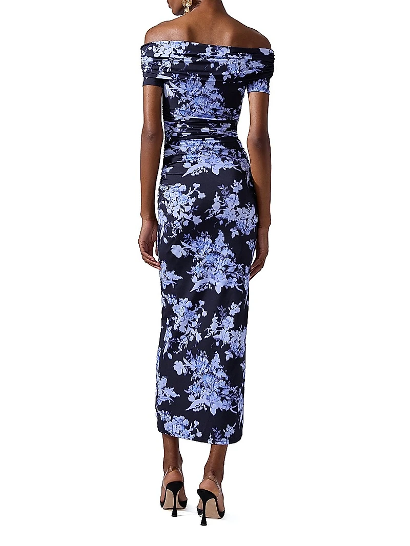 Cabana Floral Off-The-Shoulder Gathered Midi-Dress
