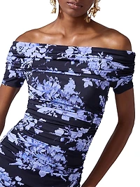 Cabana Floral Off-The-Shoulder Gathered Midi-Dress