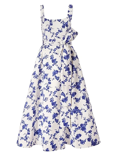Cabana Floral Stretch Cotton Scoopneck Midi-Dress