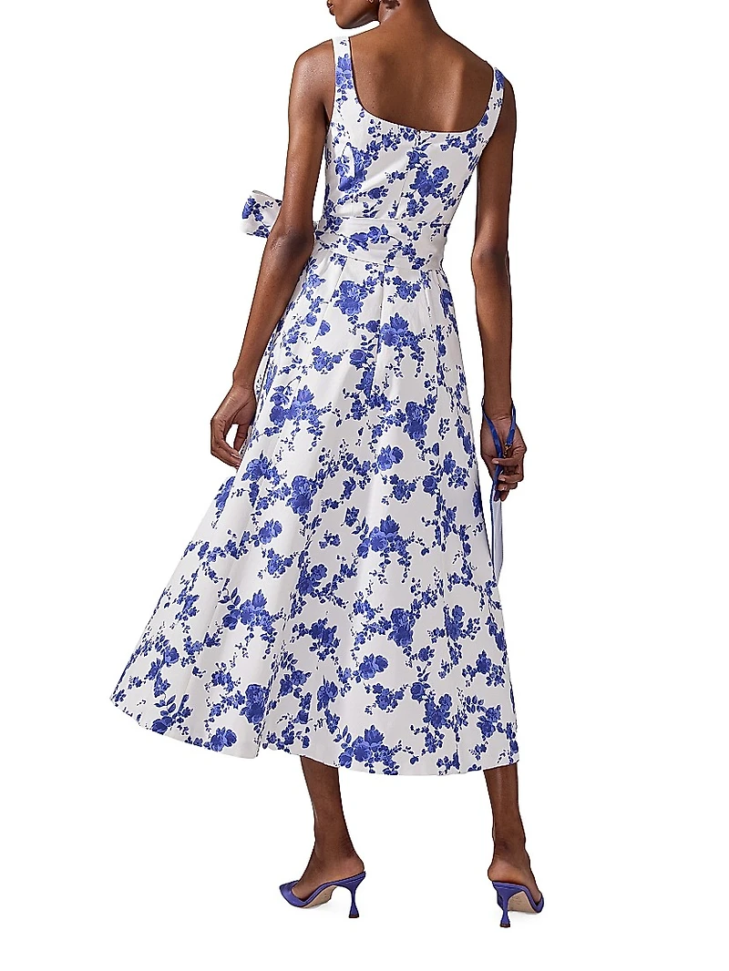 Cabana Floral Stretch Cotton Scoopneck Midi-Dress