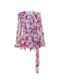 Cabana Floral Silk Ruffle Tie-Waist Top
