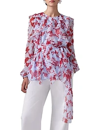 Cabana Floral Silk Ruffle Tie-Waist Top