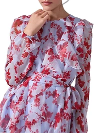 Cabana Floral Silk Ruffle Tie-Waist Top