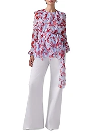 Cabana Floral Silk Ruffle Tie-Waist Top