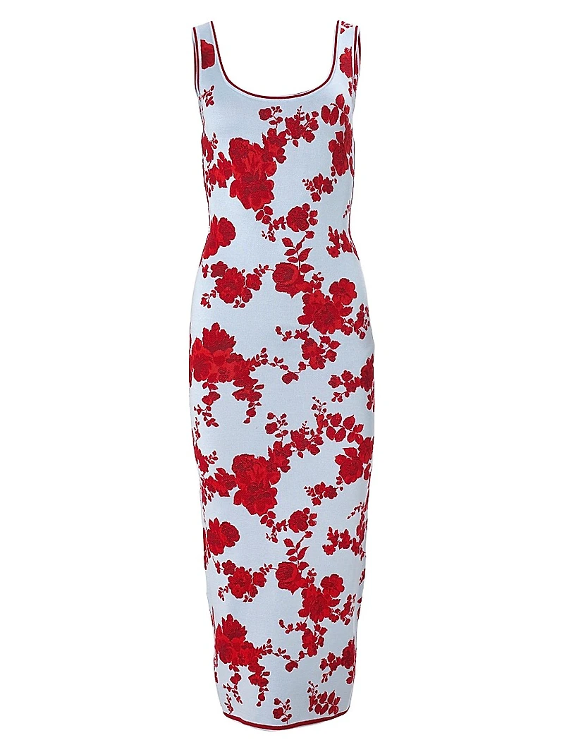 Cabana Floral Silk Scoopneck Midi-Dress