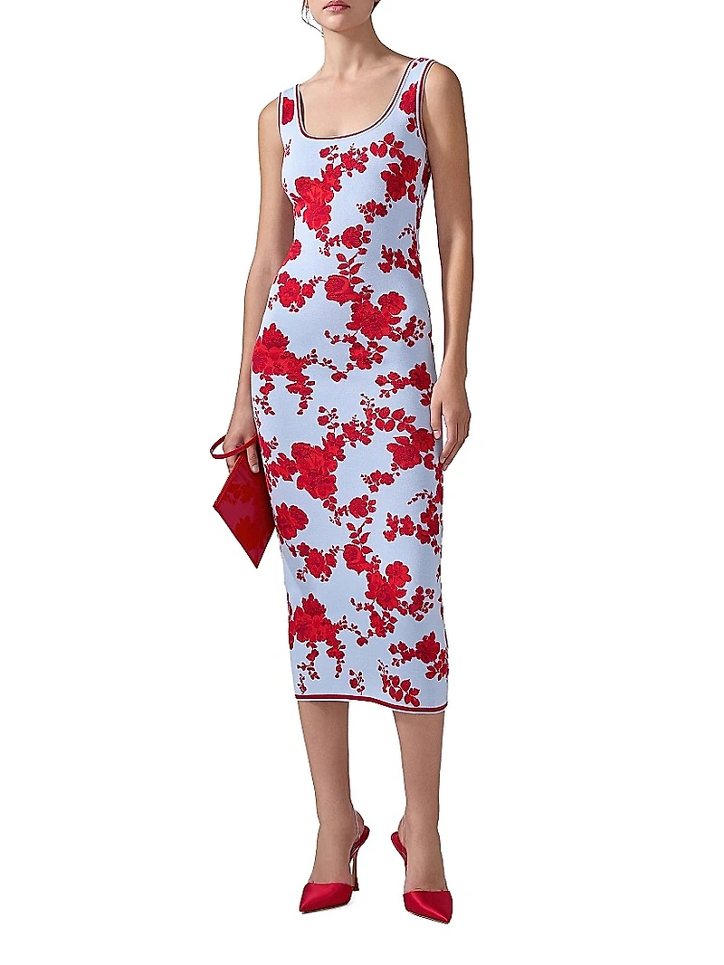 Cabana Floral Silk Scoopneck Midi-Dress