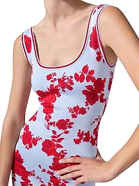 Cabana Floral Silk Scoopneck Midi-Dress