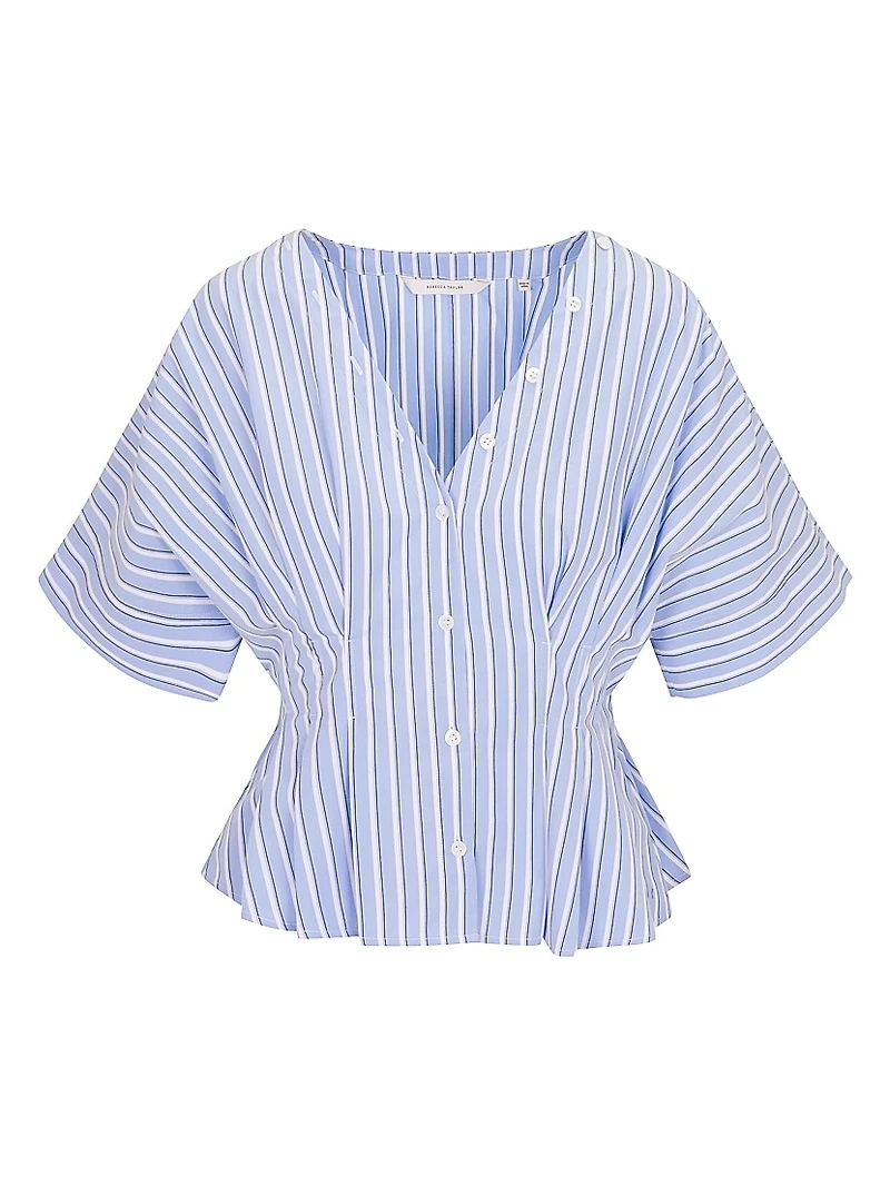 Priya Striped Poplin V-Neck Blouse