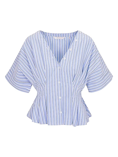 Priya Striped Poplin V-Neck Blouse