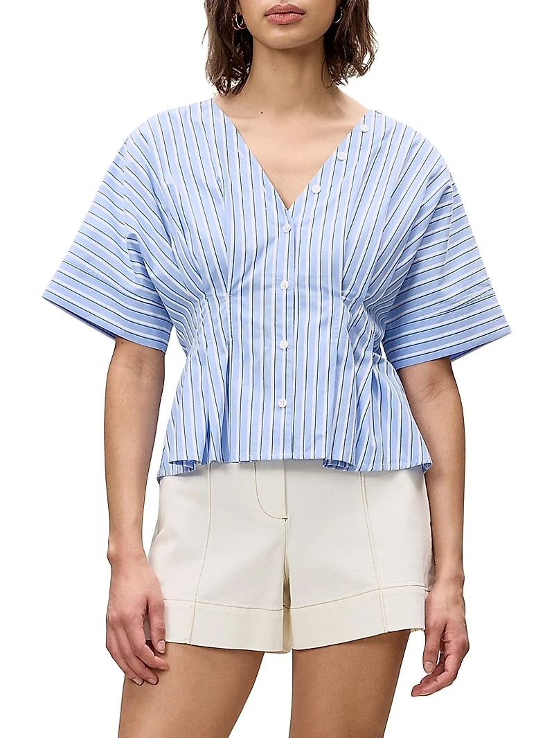 Priya Striped Poplin V-Neck Blouse