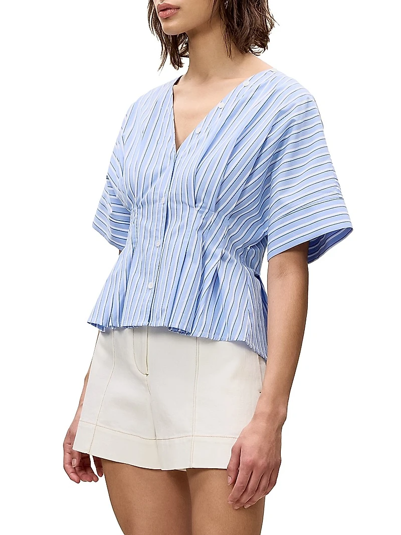 Priya Striped Poplin V-Neck Blouse