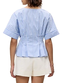 Priya Striped Poplin V-Neck Blouse