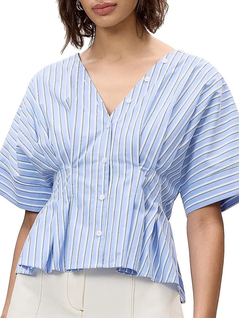 Priya Striped Poplin V-Neck Blouse