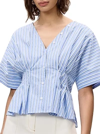 Priya Striped Poplin V-Neck Blouse