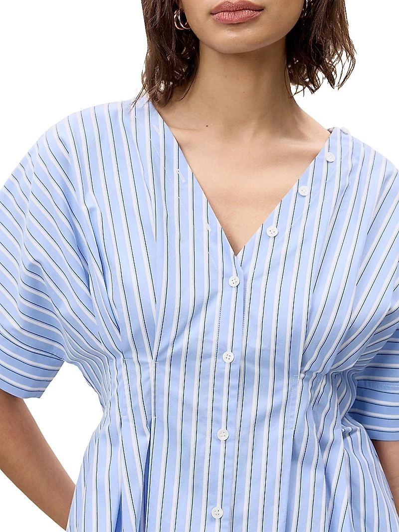 Priya Striped Poplin V-Neck Blouse