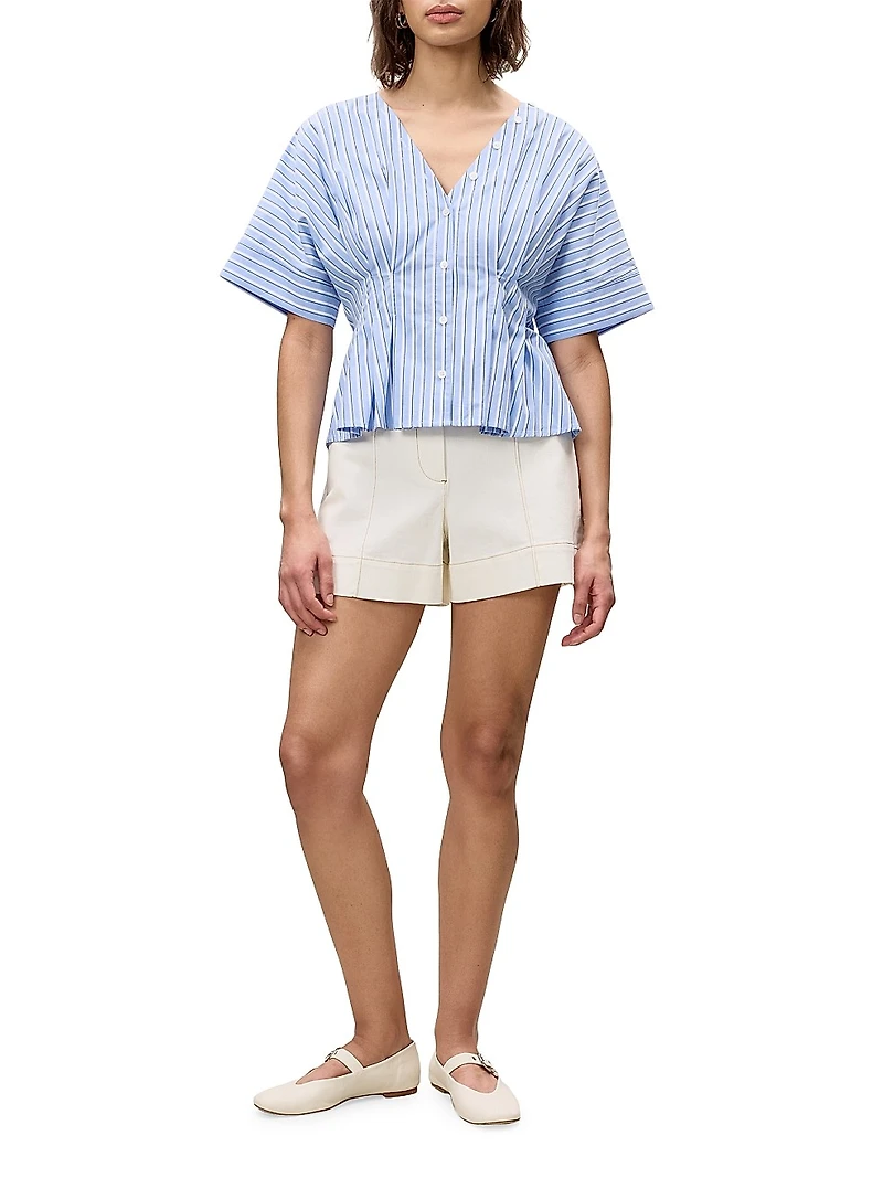 Priya Striped Poplin V-Neck Blouse