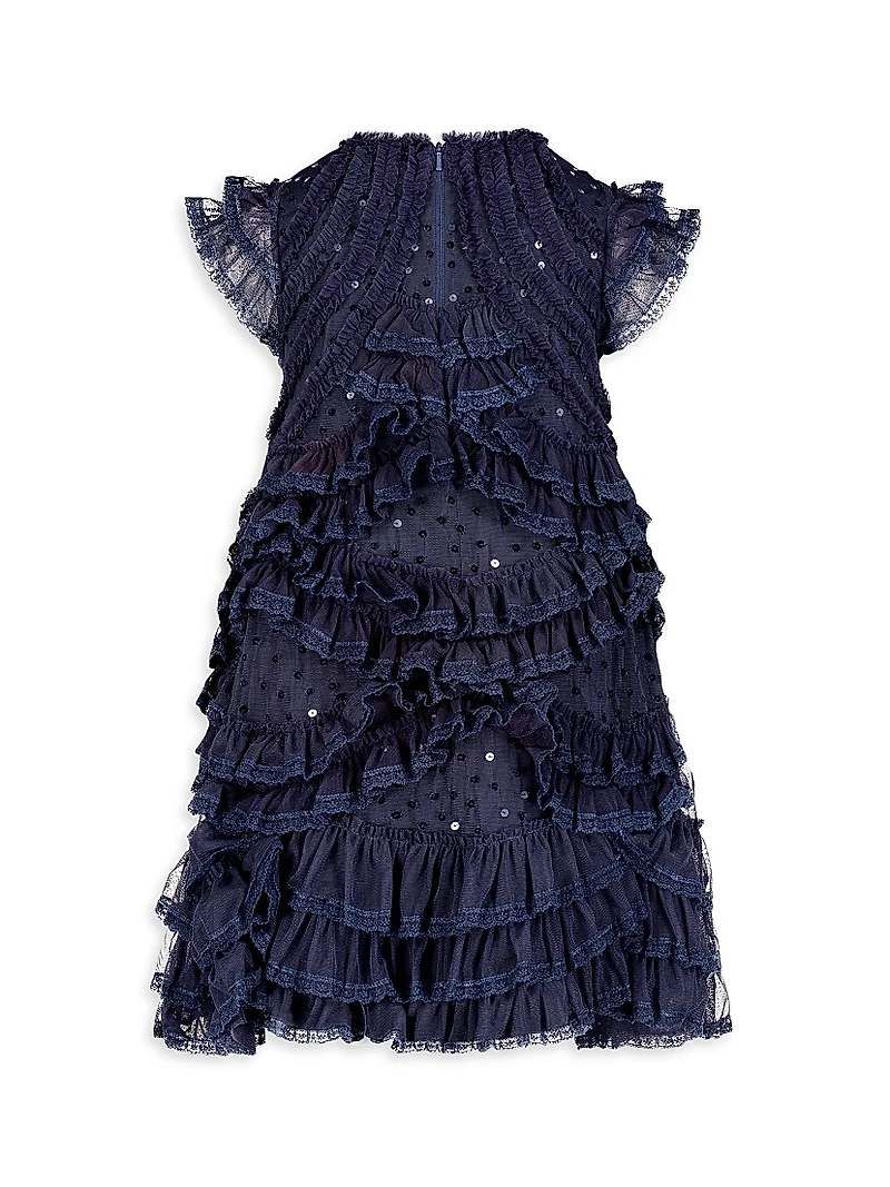 Little Girl's & Mesh Micro Ruffle Dress