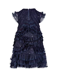 Little Girl's & Mesh Micro Ruffle Dress