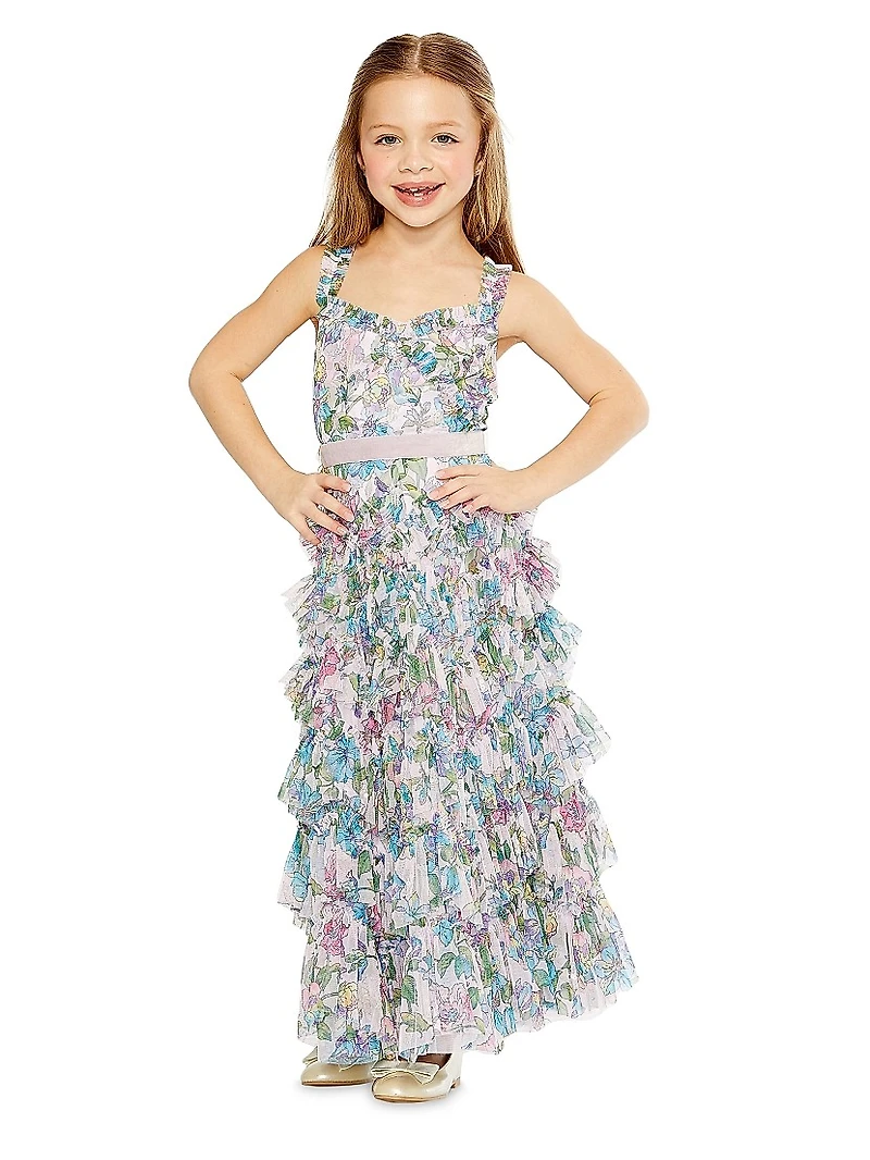 Little Girl's & Sleeveless Tiered Ruffle Gown