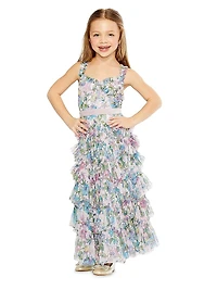 Little Girl's & Sleeveless Tiered Ruffle Gown