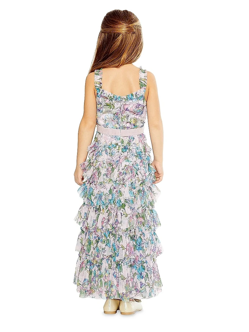 Little Girl's & Sleeveless Tiered Ruffle Gown