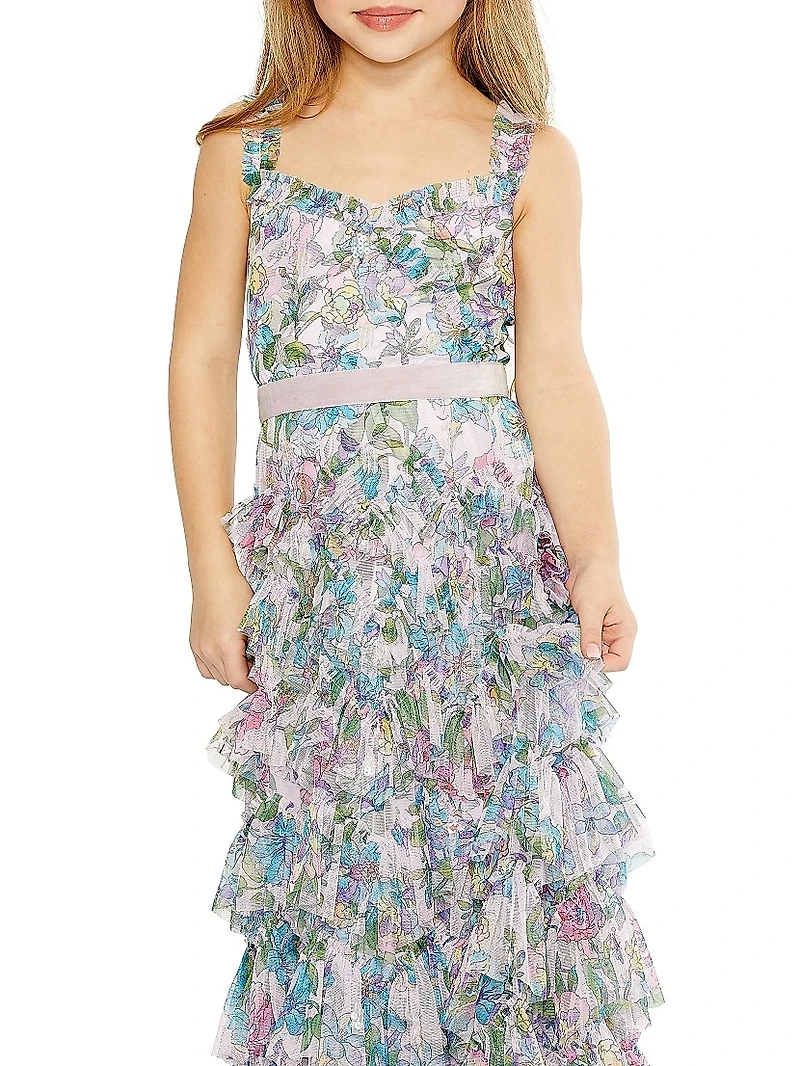 Little Girl's & Sleeveless Tiered Ruffle Gown