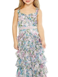 Little Girl's & Sleeveless Tiered Ruffle Gown