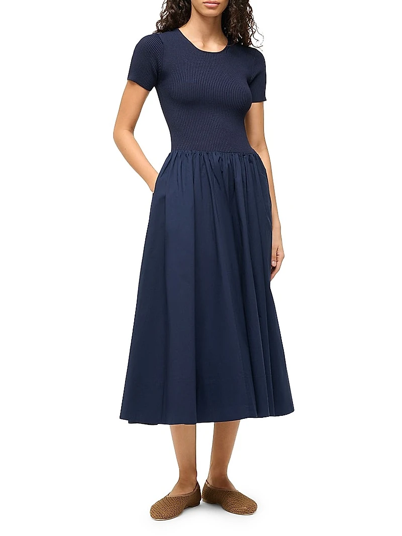 Ysabel Ribbed A-Line Midi-Dress