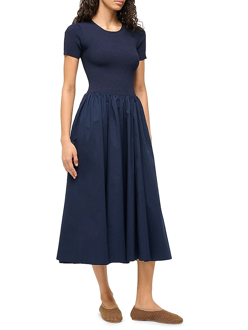 Ysabel Ribbed A-Line Midi-Dress
