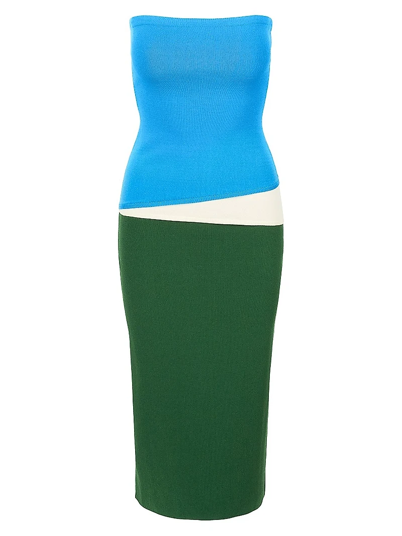 La Serena Colorblocked Strapless Midi-Dress