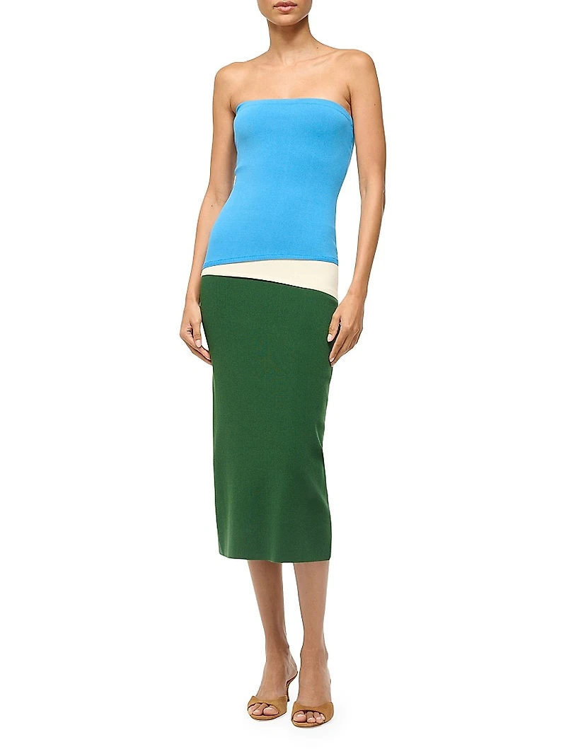 La Serena Colorblocked Strapless Midi-Dress