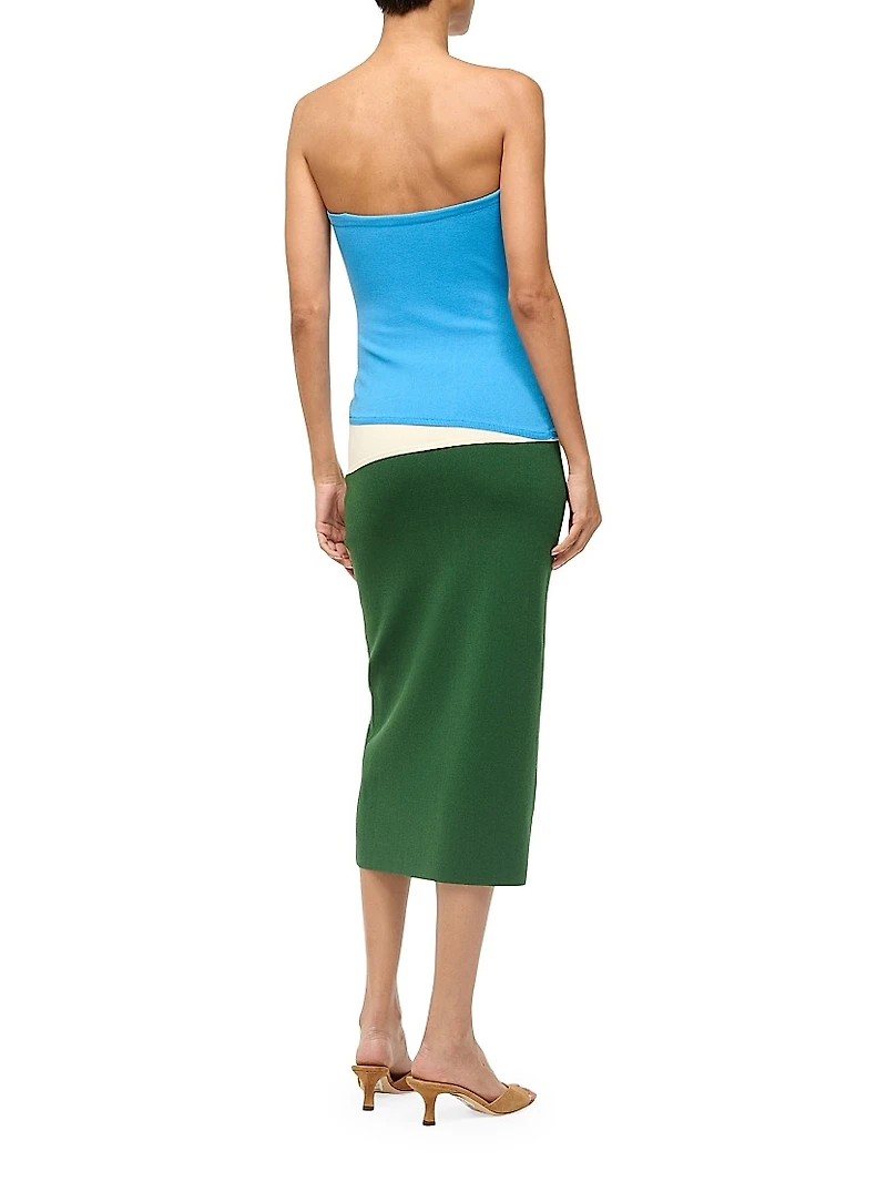 La Serena Colorblocked Strapless Midi-Dress