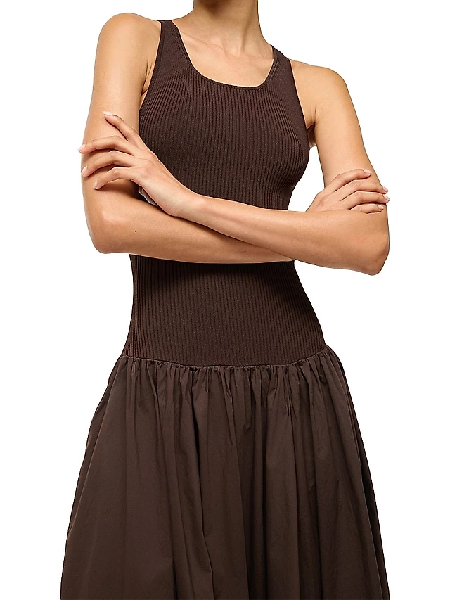 green emerald velvet dress Poplin Rib-Knit Drop Waist Midi Dress