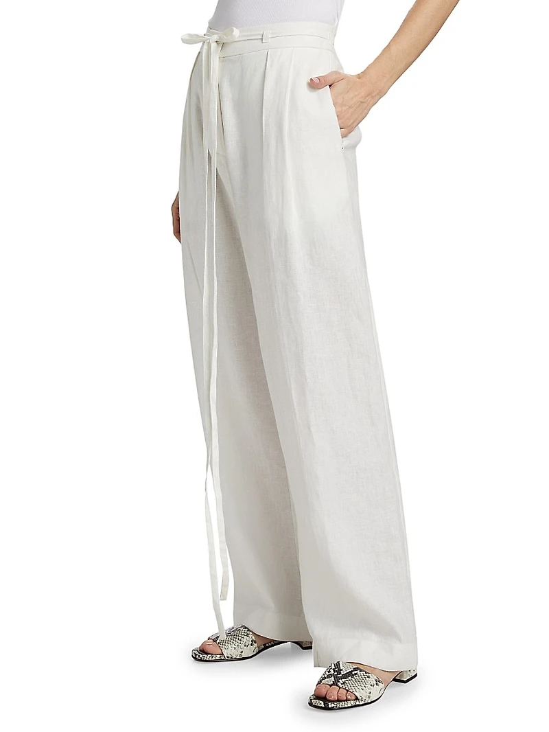 Dominique Linen Wide-Leg Pants