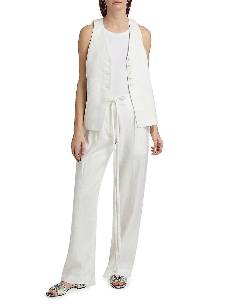 Dominique Linen Wide-Leg Pants