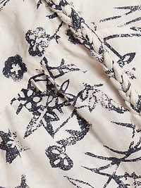 Forest Violet Foliage Cotton-Blend Keyhole Blouse