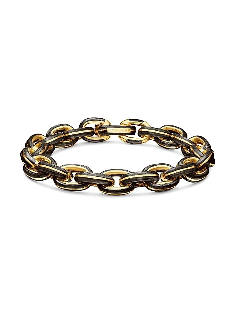 Forged Carbon Link Bracelet in 18K Yellow Gold, 11MM
