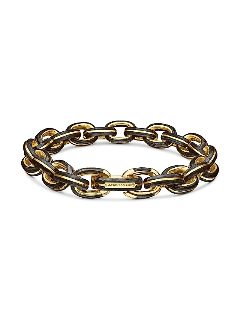 Forged Carbon Link Bracelet in 18K Yellow Gold, 11MM