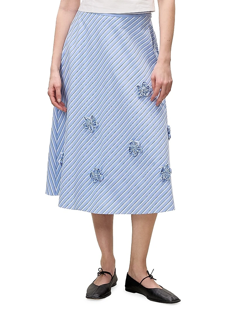 Priya Embellished Striped Cotton Midi-Skirt