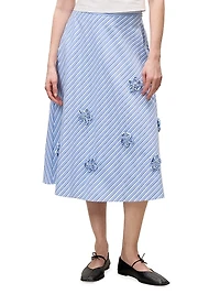 Priya Embellished Striped Cotton Midi-Skirt
