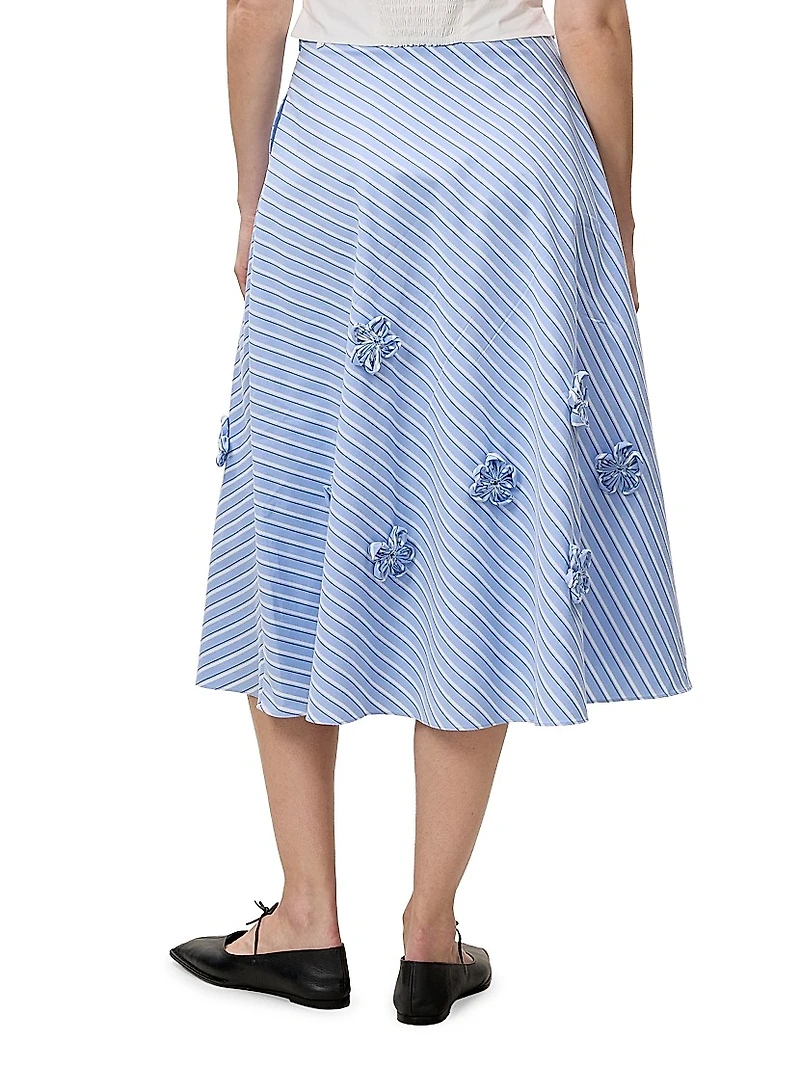 Priya Embellished Striped Cotton Midi-Skirt