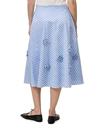 Priya Embellished Striped Cotton Midi-Skirt