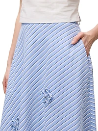 Priya Embellished Striped Cotton Midi-Skirt