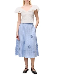 Priya Embellished Striped Cotton Midi-Skirt