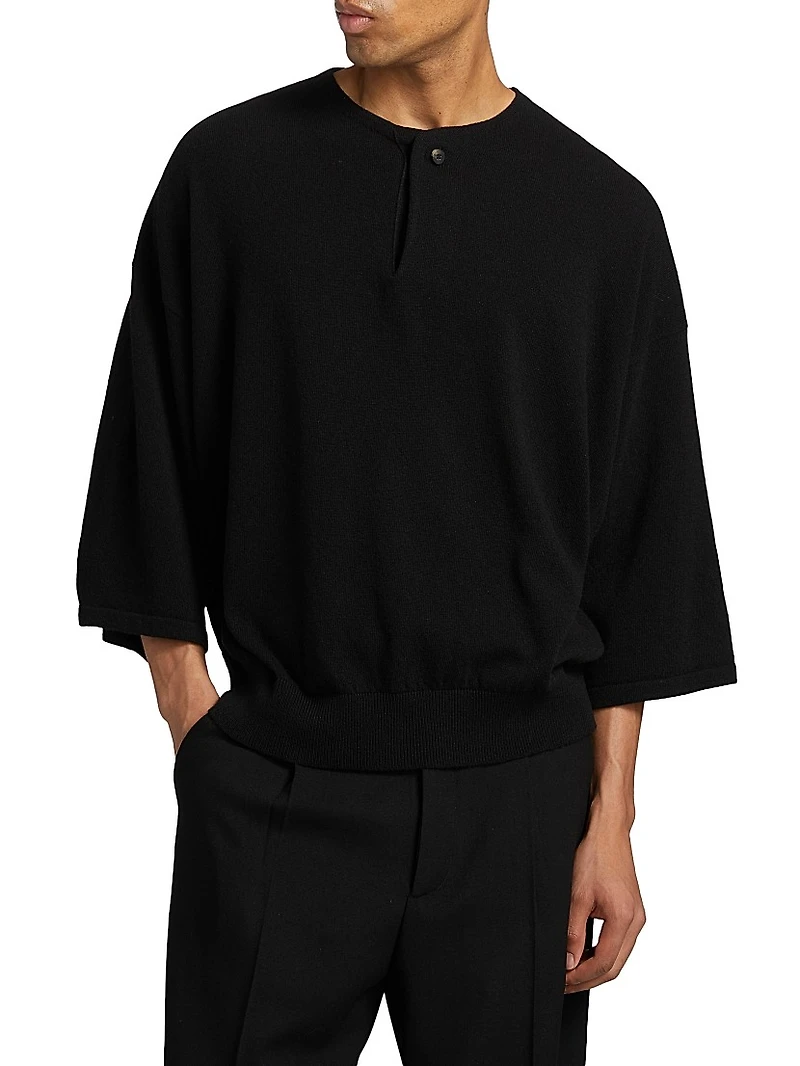 Fine Knit Wool Henley T-Shirt