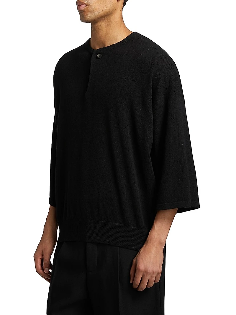 Fine Knit Wool Henley T-Shirt