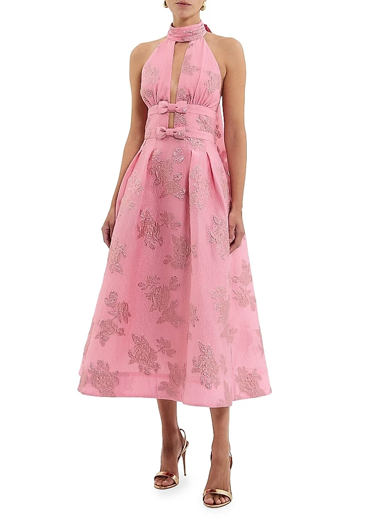 Benette Floral Jacquard Halterneck Midi-Dress